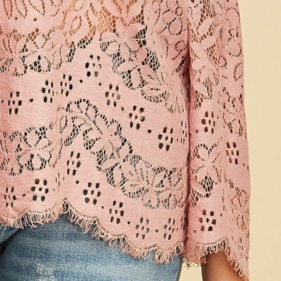 Laser cut blush lace inspired bell Sleeve Top - Picture 4 of 5